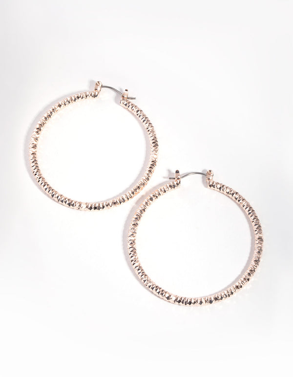 Rose Gold Diamond Cut Hoop Earrings