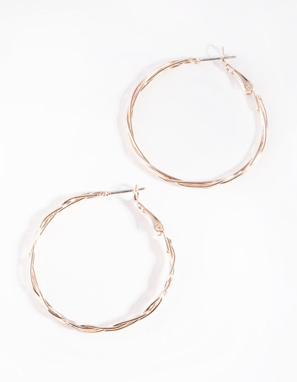 Rose Gold Plait Hoop Earrings