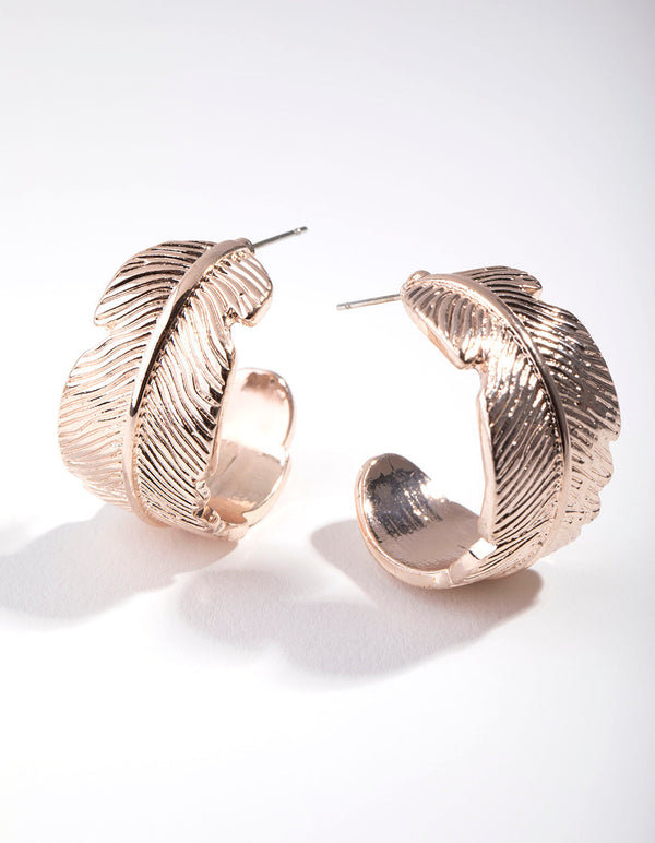 Rose Gold Wide Leaf Hoop Earrings