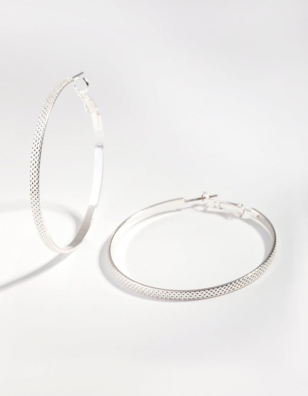 Silver Dot Texture Hoop Earrings