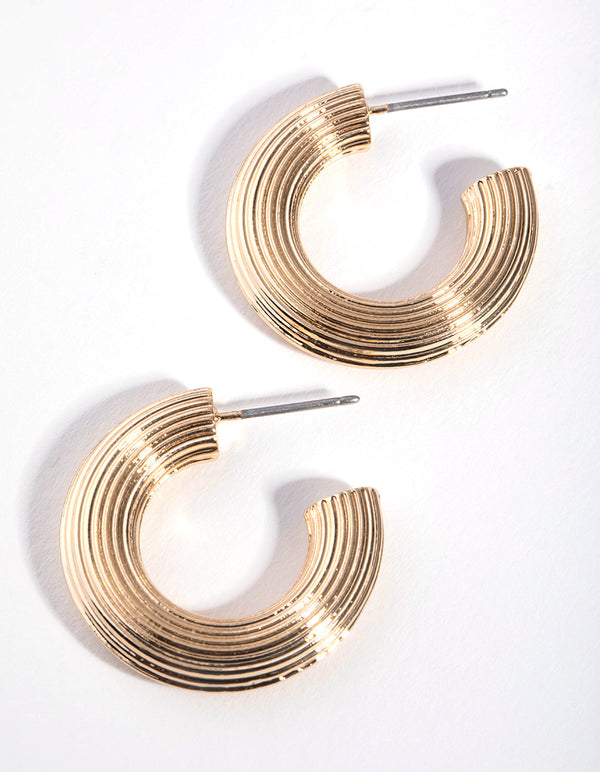 Gold Stripe Textured Hoop Earrings