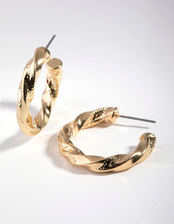 Gold Thick Twist Hoop Earrings