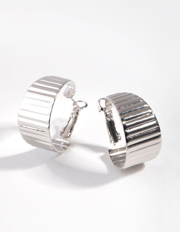 Rhodium Wide Stripe Hoop Earrings