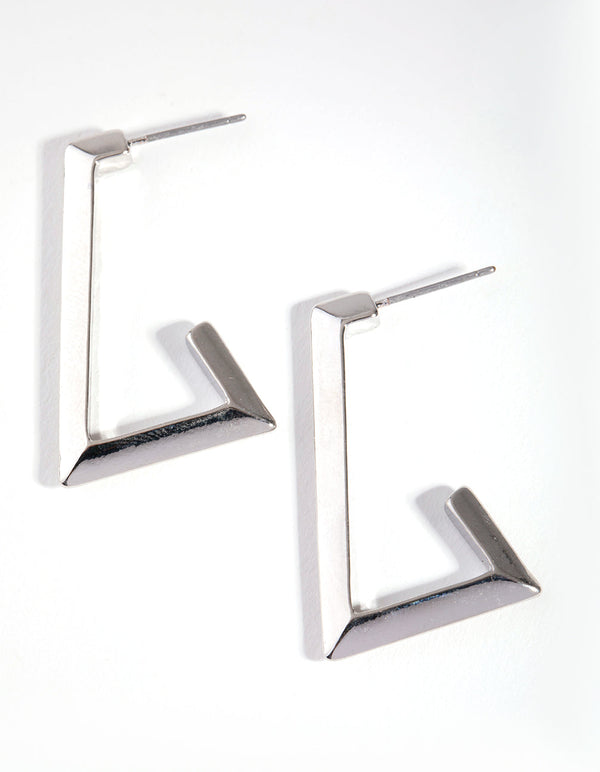 Rhodium Abstract Triangle Hoop Earrings