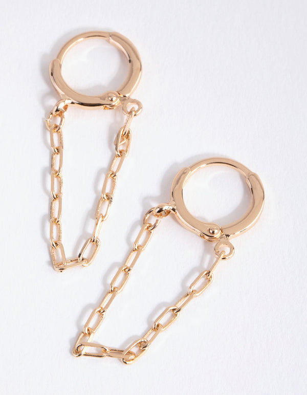 Gold Rectangular Chain Huggie Earrings