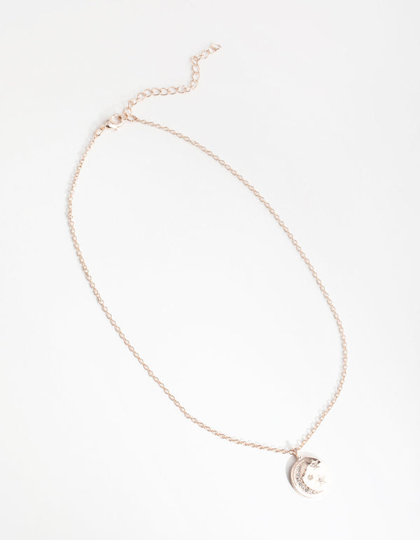 Rose Gold Celestial Diamante Disc Necklace