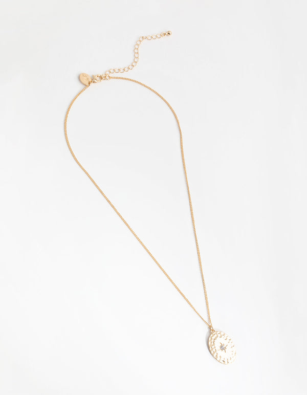 Gold Diamante Star Oval Pendant