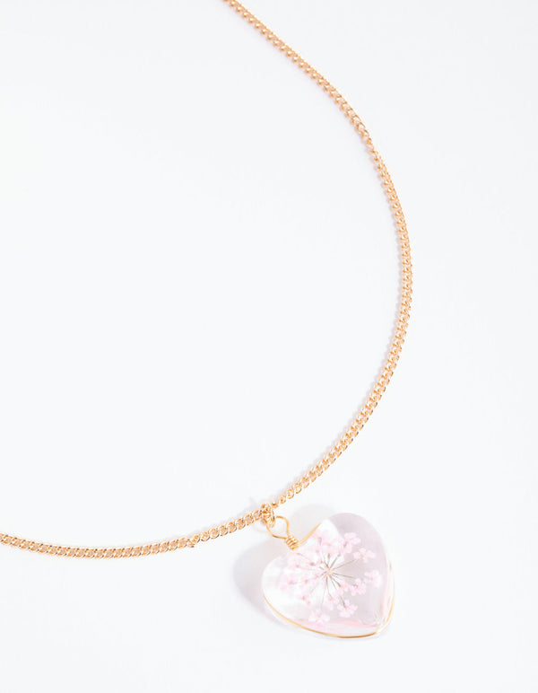 Pink Cluster Flower Heart Bead Necklace