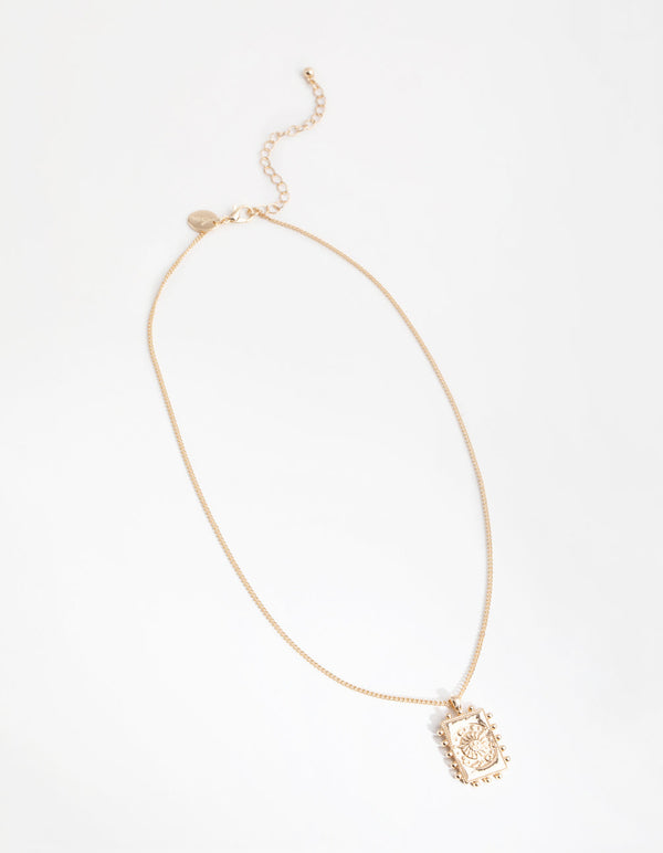 Gold Sun Rectangle Pendant Necklace