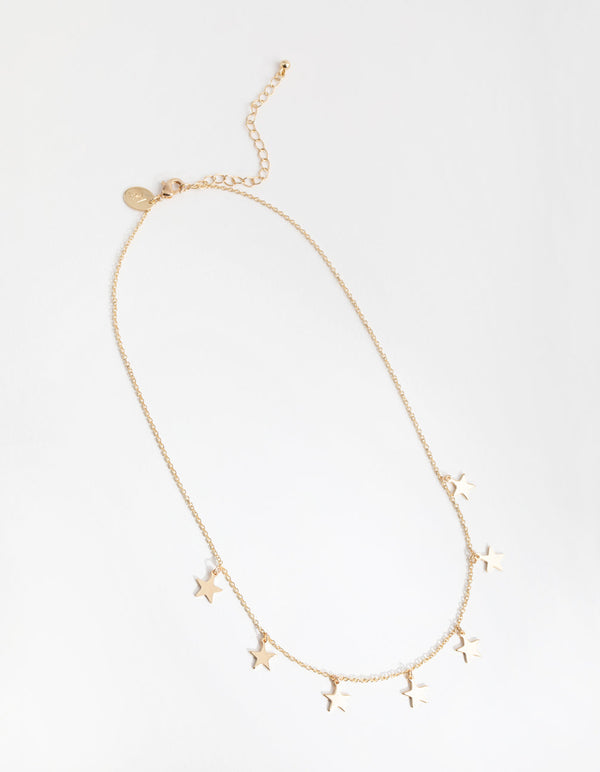 Gold Multi Star Station Necklace