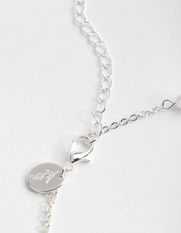Silver Faux Pearl Heart Choker Necklace