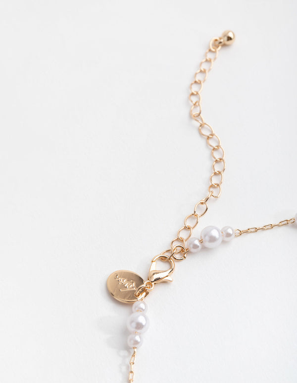 Gold Tripple Pearl Station Choker Necklace