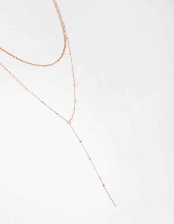 Rose Gold Fine Y-Chain 2-Row Necklace