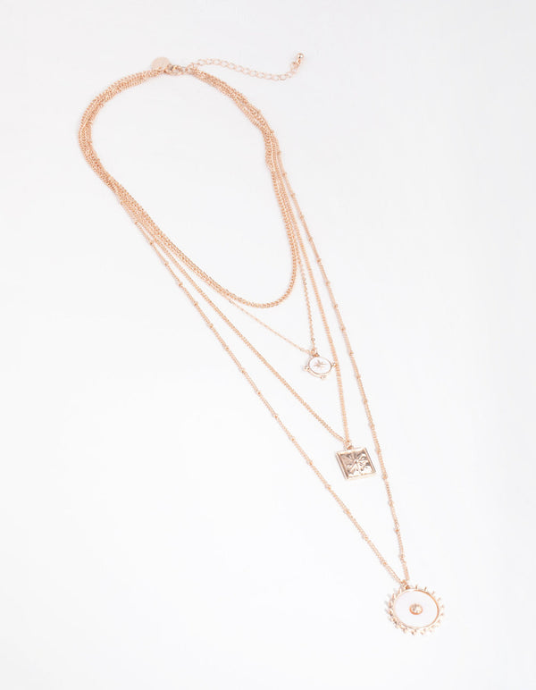 Rose Gold Long Shell 4-Row Necklace