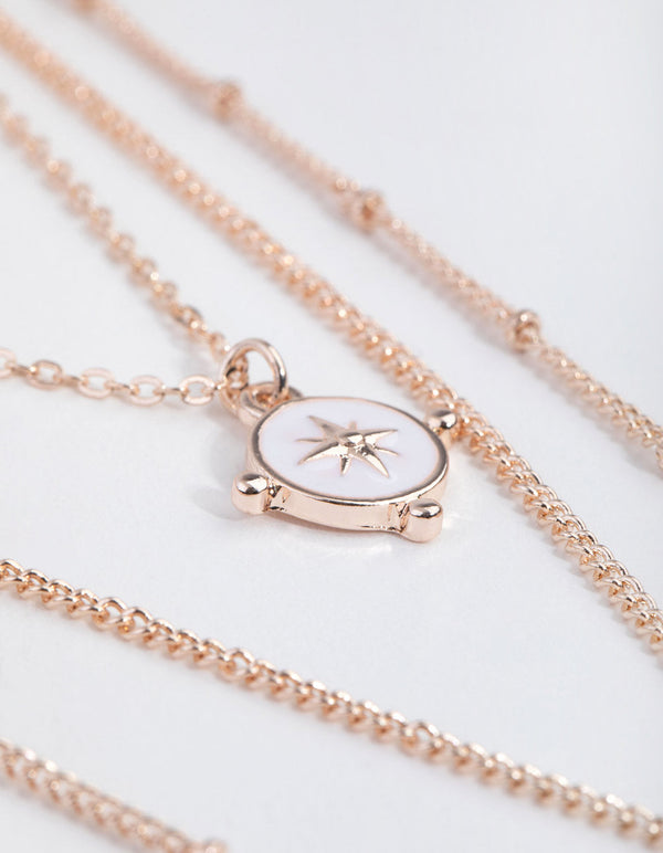 Rose Gold Long Shell 4-Row Necklace