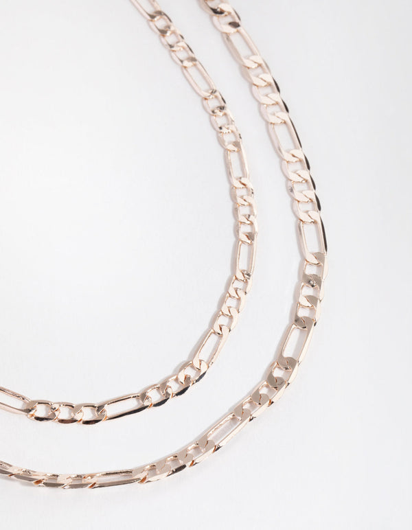 Rose Gold Short Flat Chain 2-Row Necklace
