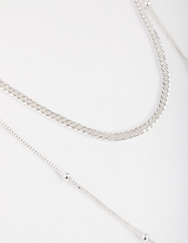 Silver Fine Y-Chain 2-Row Necklace