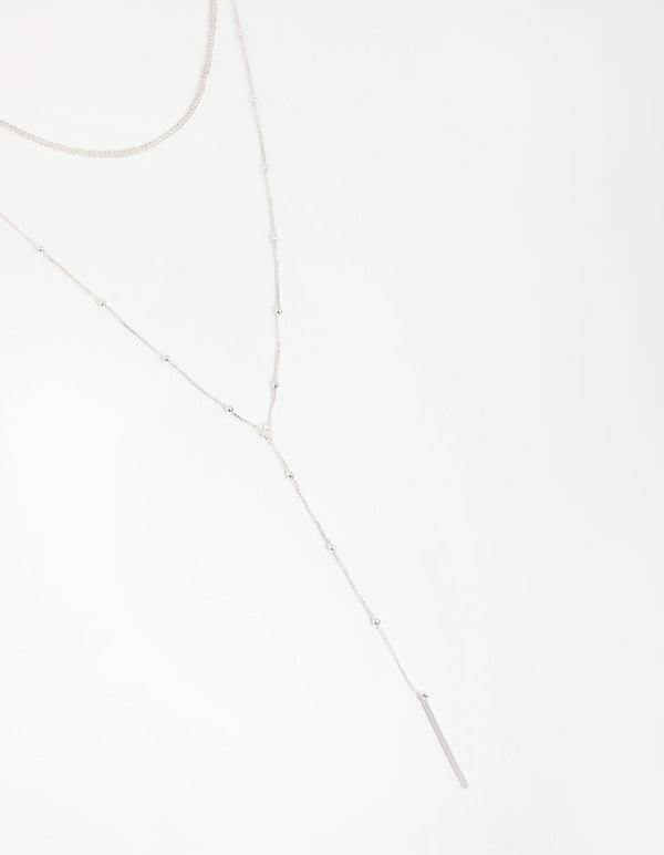 Silver Fine Y-Chain 2-Row Necklace