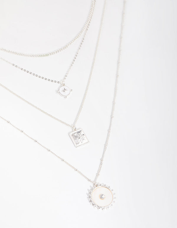 Silver Long Shell 4-Row Necklace