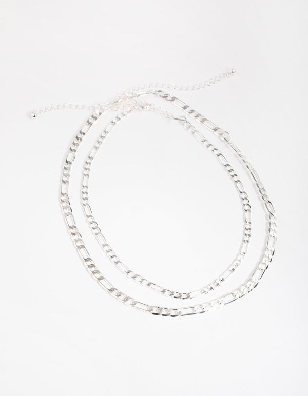Silver Short Flat Chain 2-Row Necklace