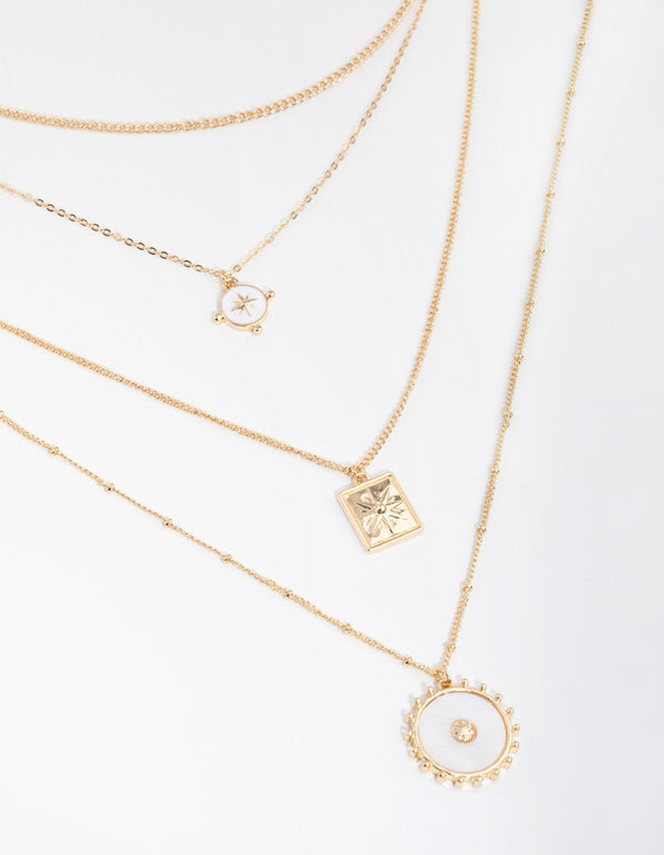 Gold Long Shell 4-Row Necklace