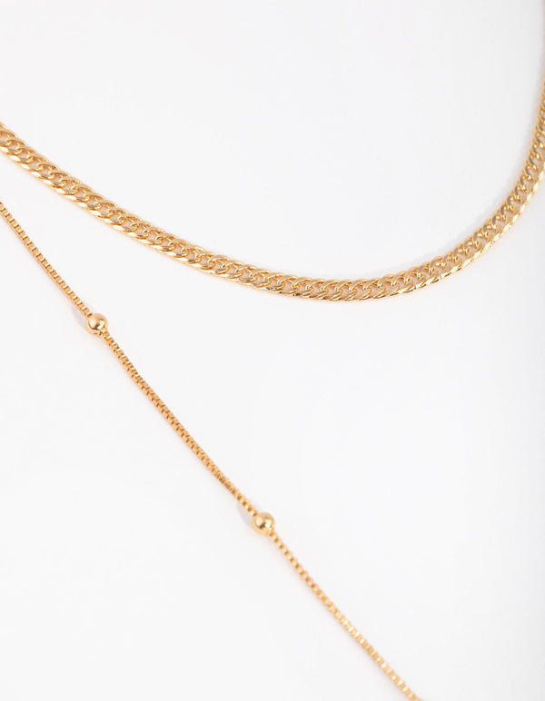Gold Fine Y-Chain 2-Row Necklace