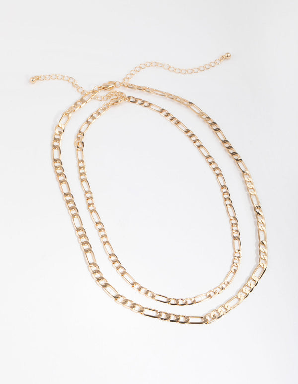 Gold Short Flat Chain 2-Row Necklace