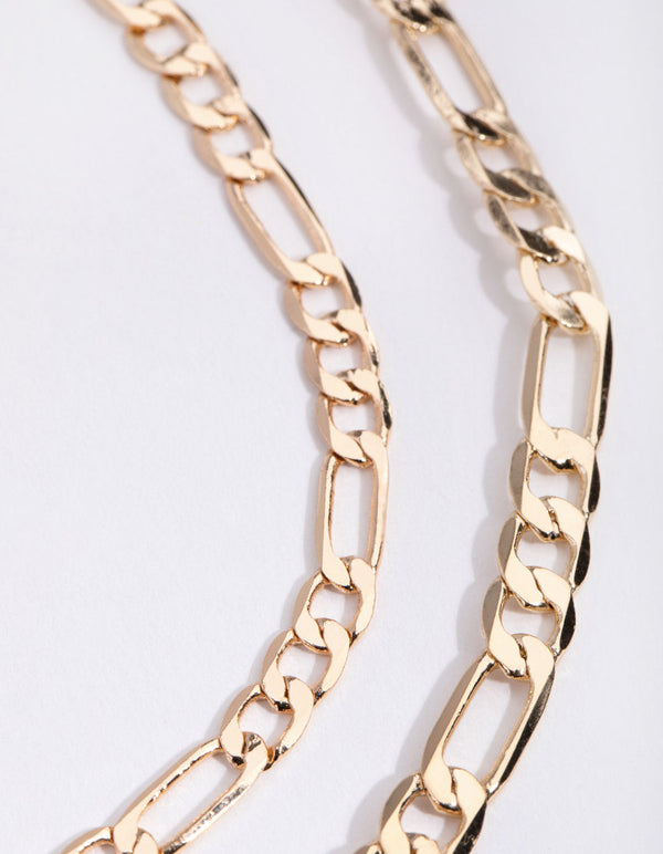 Gold Short Flat Chain 2-Row Necklace