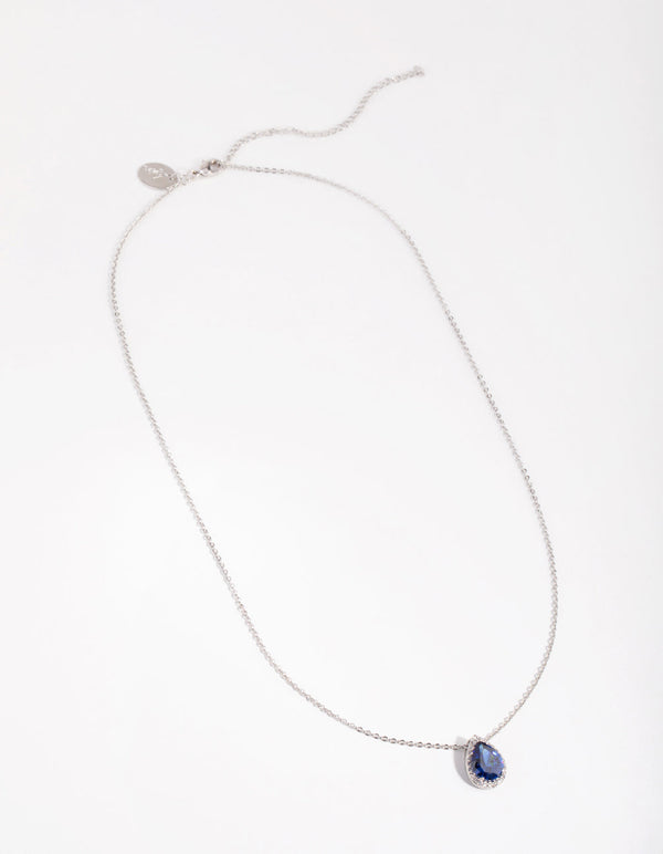 Cubic Zirconia Rhodium Pear Halo Necklace