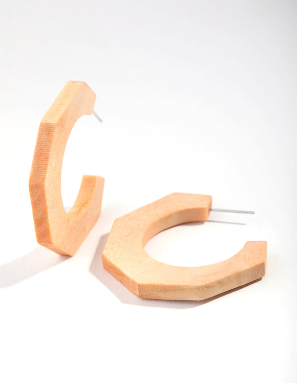 Wooden Hexagon Hoop Earrings