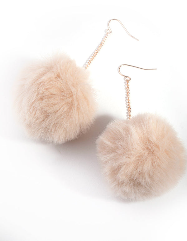 Rose Gold Pom Pom Drop Earrings