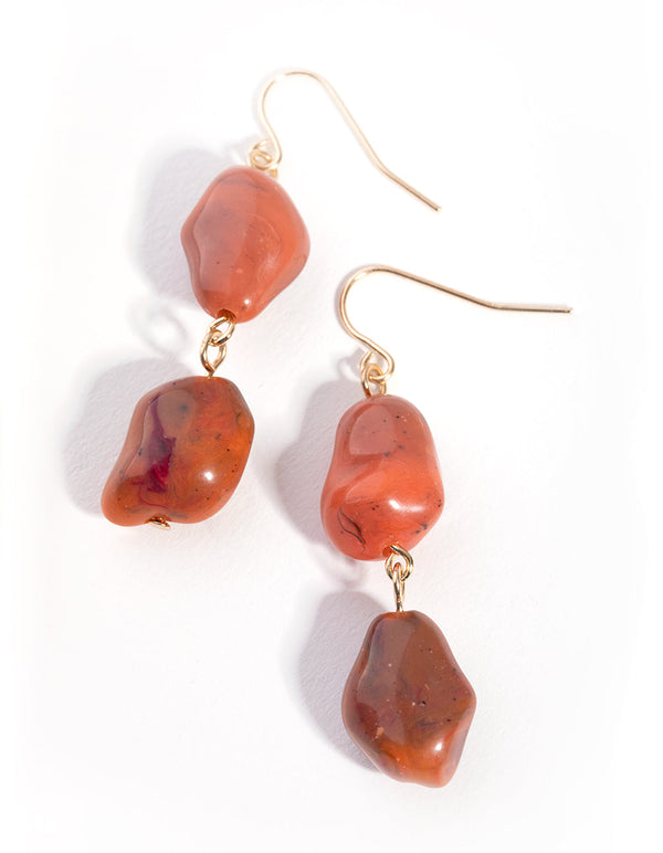 Gold Double Bead Drop Earrings