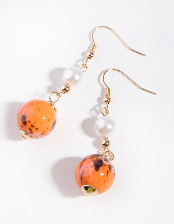 Gold Patterned Bead Drop Earrings