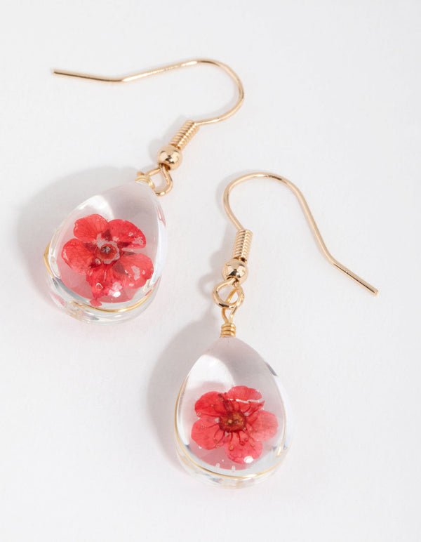 Red Teardrop Cluster Bead Drop Earrings