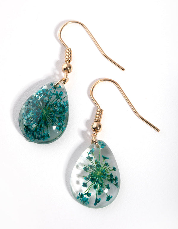 Gold Oval Circle Bead Drop Earrings