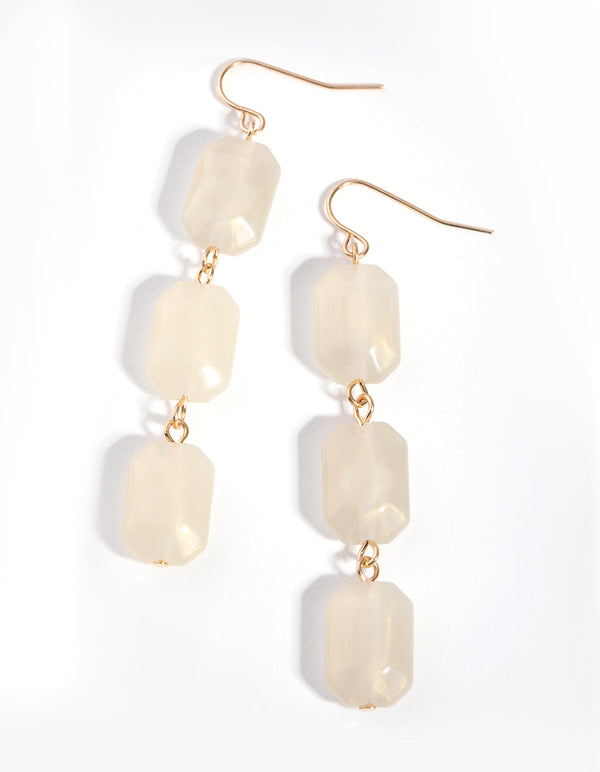 White Tripple Bead Drop Earrings