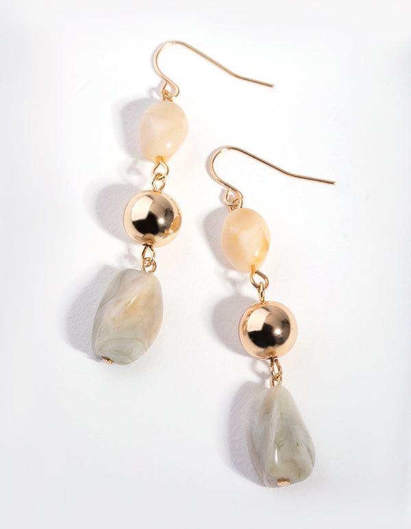 Gold Neutral Bead Drop Earrings