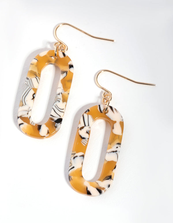 Gold Acrylic Oval Drop Earrings