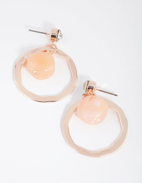 Rose Gold Bead and Open Disc Drop Earrings