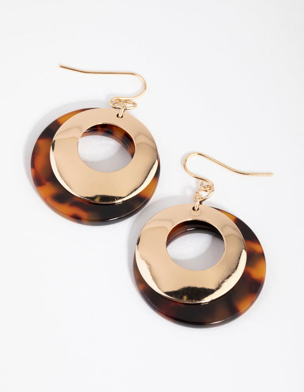 Gold Double Open Disc Drop Earrings