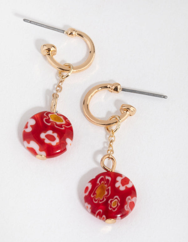 Gold Patterned Disc Huggie Earrings