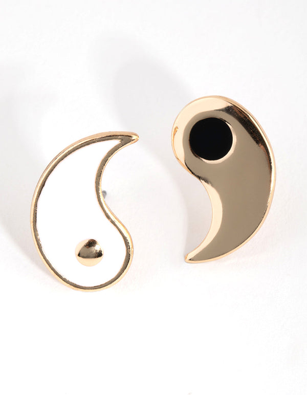 Gold Yin Yang Stud Earrings