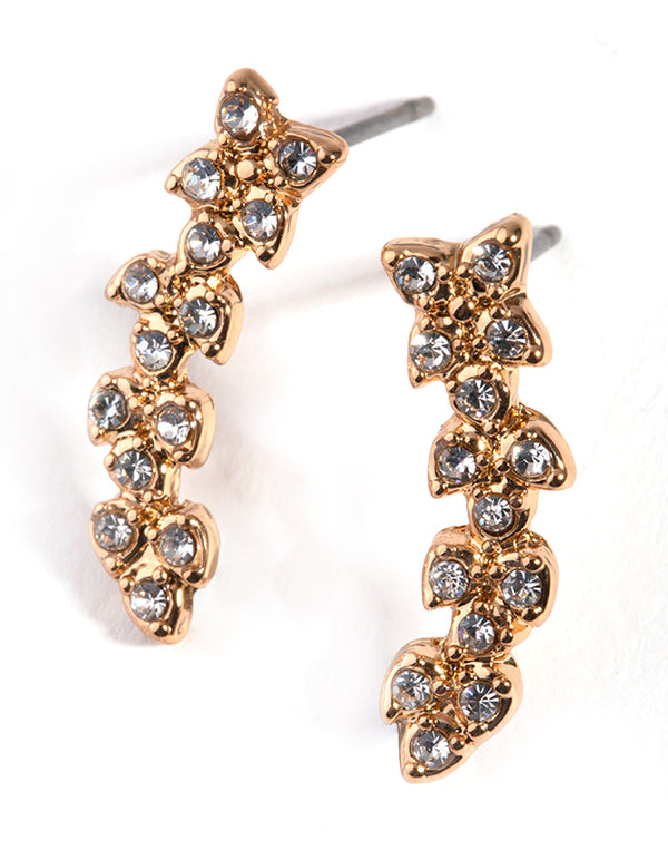 Gold Flower Crawler Earrings