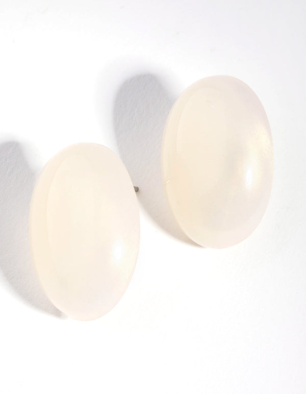 White Acrylic Oval Dome Stud Earrings