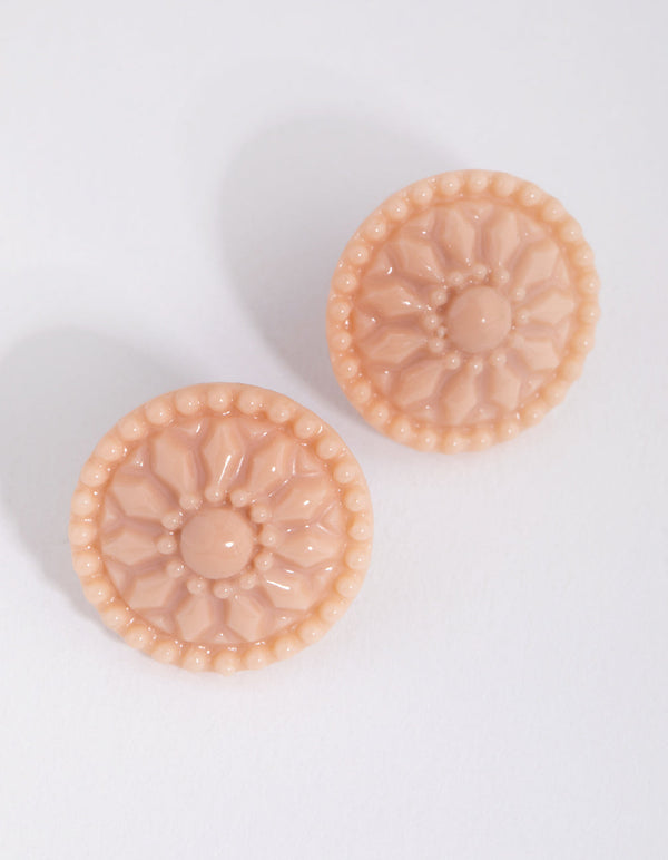 Plastic Pattered Circle Stud Earrings