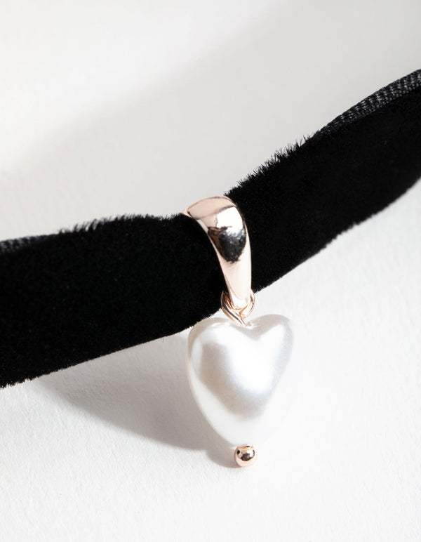 Rose Gold Faux Pearl Heart Choker Necklace