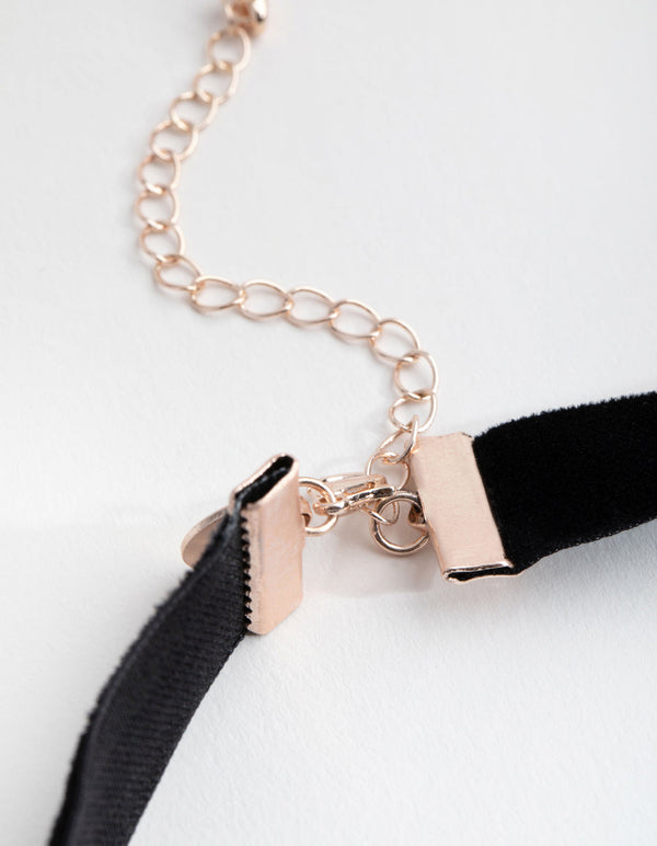 Rose Gold Faux Pearl Heart Choker Necklace