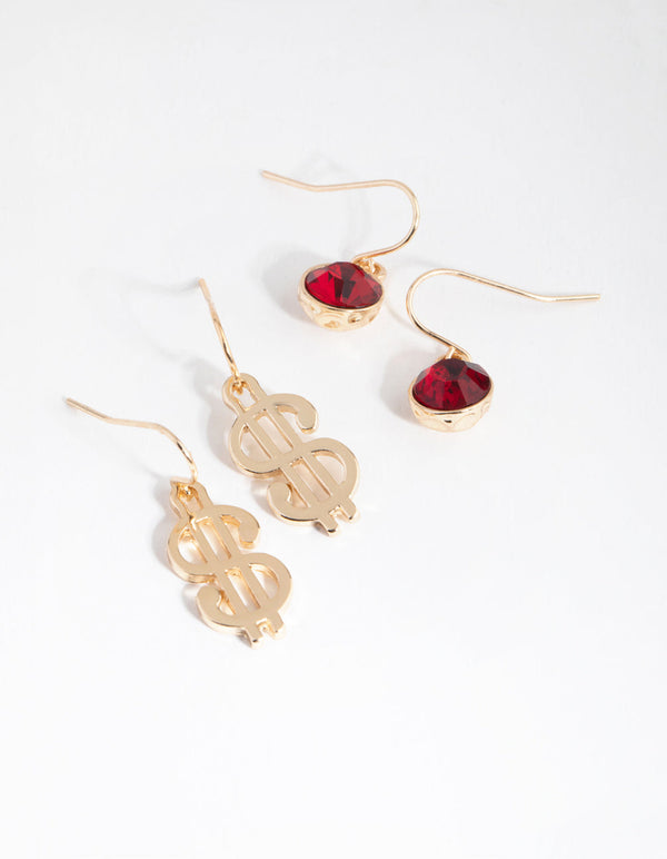 Gold Dollar Sign 2-Pack Earring