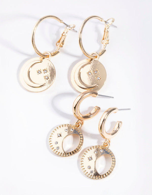 Gold Celestial Disc 2-Pack Hoop Earring