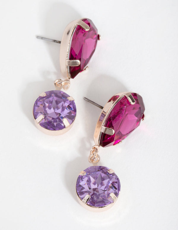 Rose Gold Double Claw Stone Drop Earrings